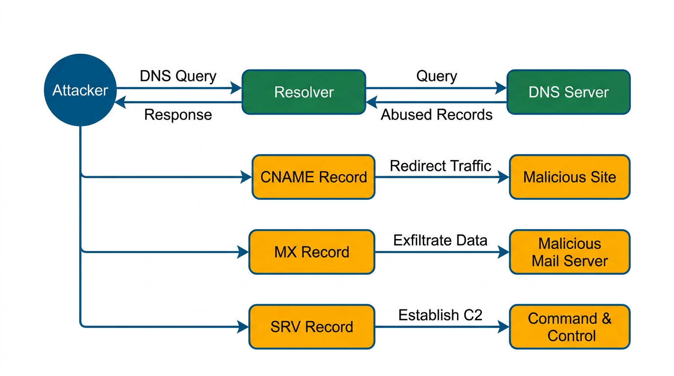 Diagramma: CNAME, MX e SRV vengono abusati come canali alternativi