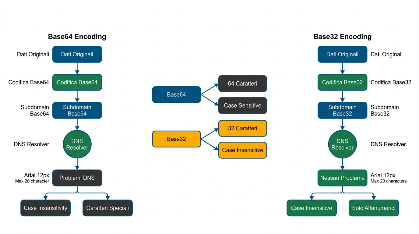 Diagramma: Base32 è preferito a Base64 nel subdomain encoding