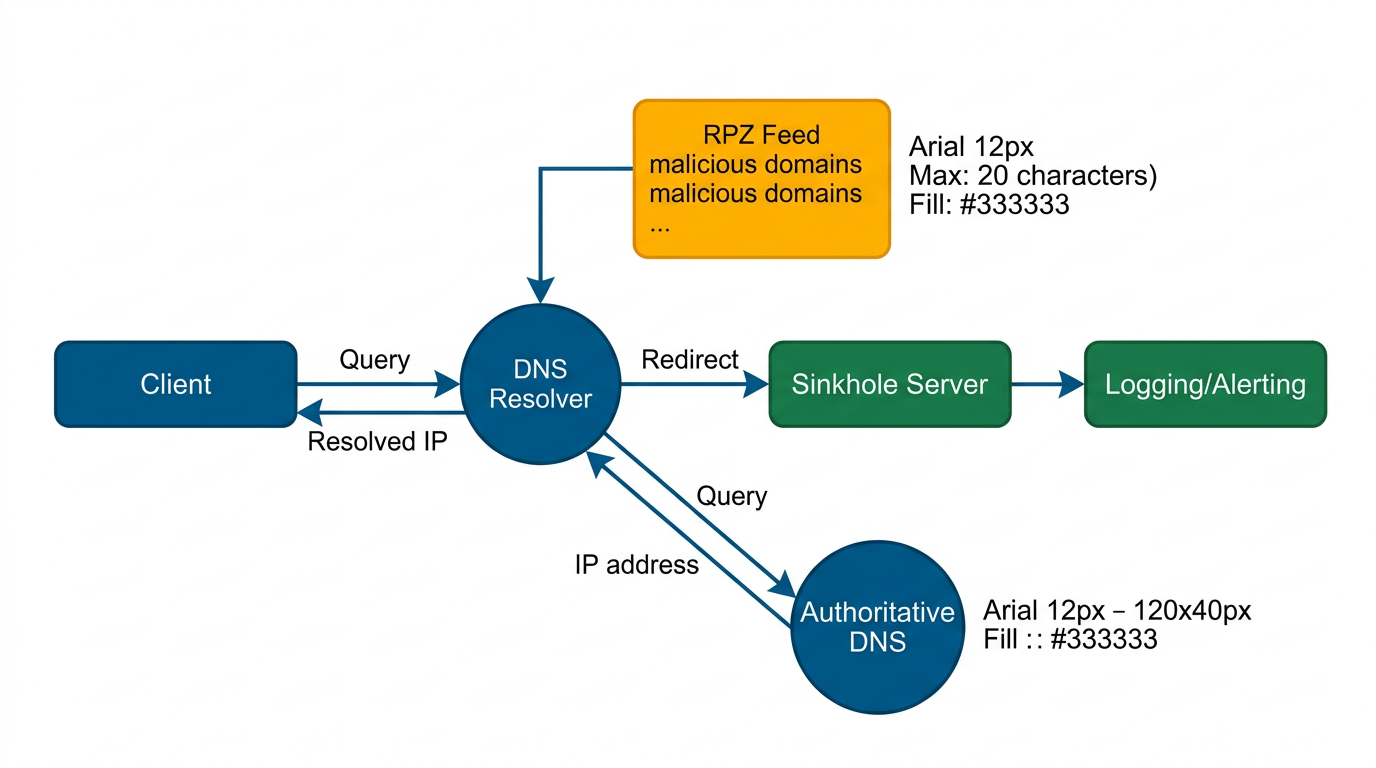 Diagramma: DNS RPZ + sinkholing rileva infrastrutture statiche