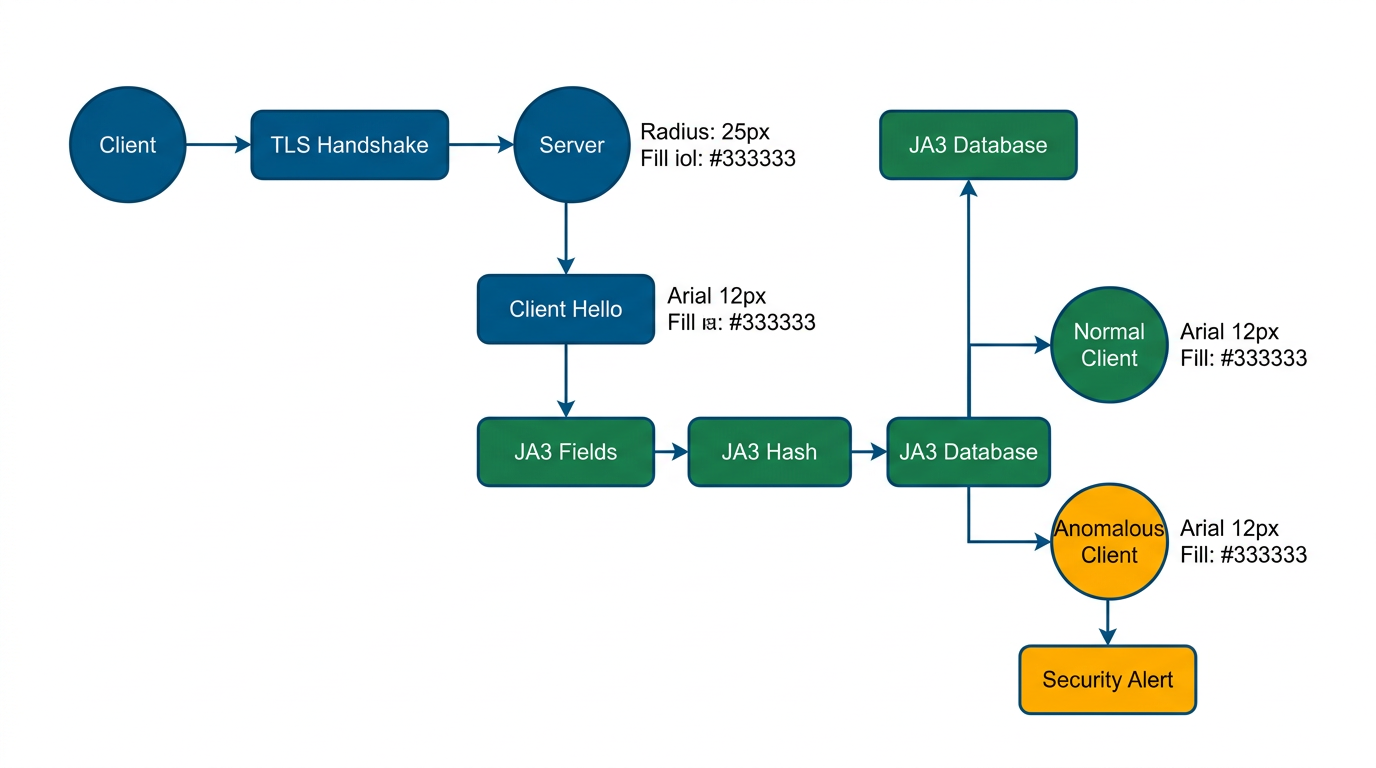 Diagramma: JA3 fingerprinting identifica client TLS anomali